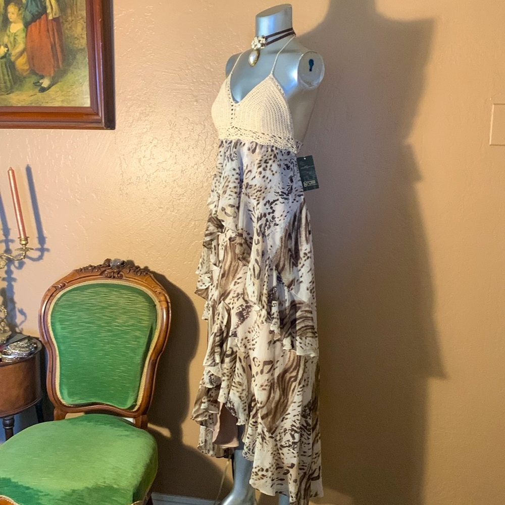 NWT Grass Collection High-Low Boho Crochet Ruffled Sundress.  Sz XL